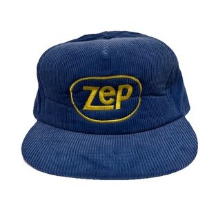Vintage ZEP Corduroy Blue & Yellow Snapback Trucker Hat Embroidered